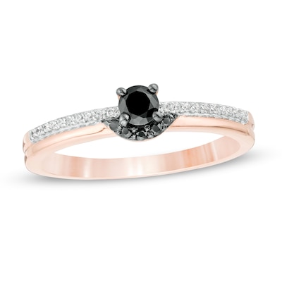 0.23 CT. T.W. Enhanced Black and White Diamond Promise Ring in 10K Rose Gold