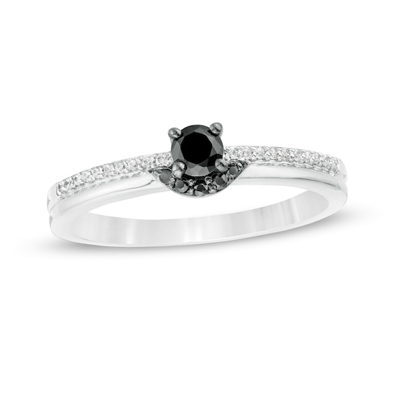 0.23 CT. T.W. Enhanced Black and White Diamond Promise Ring in 10K White Gold