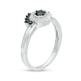 0.29 CT. T.W. Enhanced Black and White Diamond Hexagonal Frame Tiara Ring in 10K White Gold