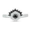 Thumbnail Image 3 of 0.29 CT. T.W. Enhanced Black and White Diamond Hexagonal Frame Tiara Ring in 10K White Gold