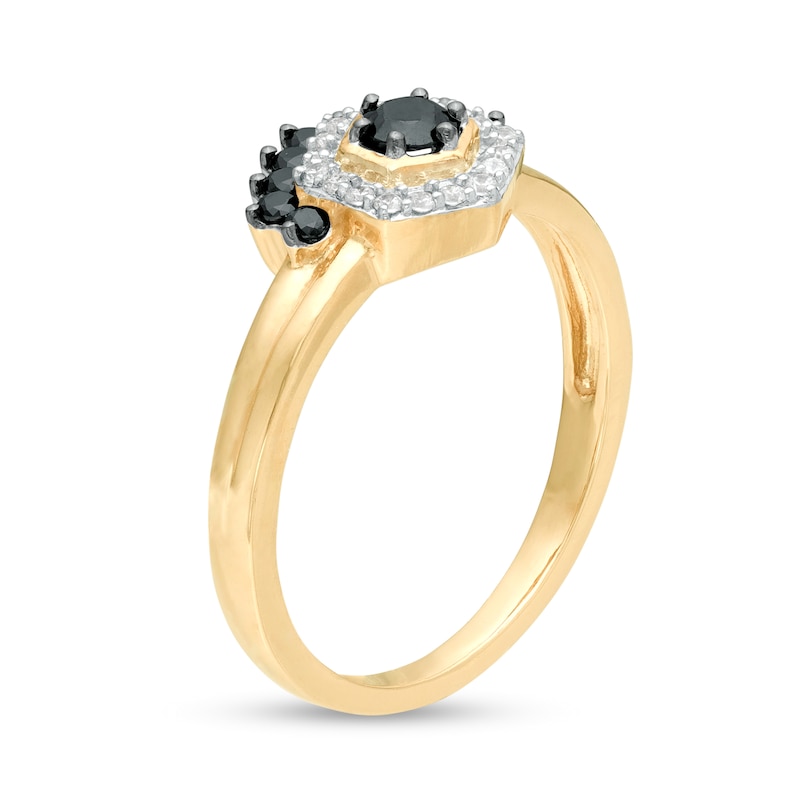 Main Image 3 of 0.29 CT. T.W. Enhanced Black and White Diamond Hexagonal Frame Tiara Ring in 10K Gold