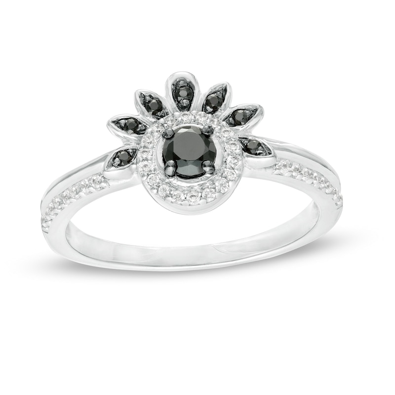 0.29 CT. T.W. Enhanced Black and White Diamond Frame Petal Ring in 10K White Gold|Peoples Jewellers