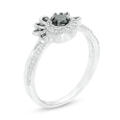 0.29 CT. T.W. Enhanced Black and White Diamond Frame Petal Ring in 10K White Gold