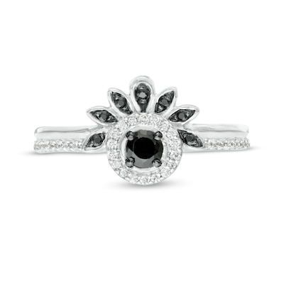 0.29 CT. T.W. Enhanced Black and White Diamond Frame Petal Ring in 10K White Gold