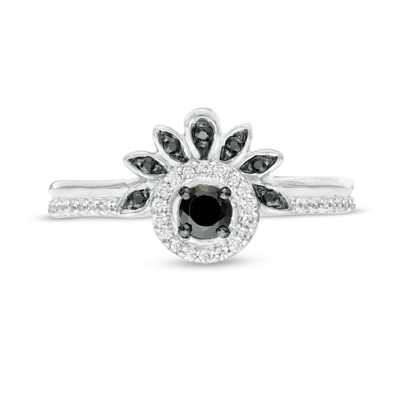 0.29 CT. T.W. Enhanced Black and White Diamond Frame Petal Ring in 10K White Gold|Peoples Jewellers