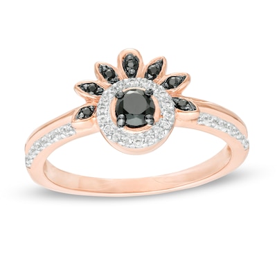 0.29 CT. T.W. Enhanced Black and White Diamond Frame Petal Ring in 10K Rose Gold