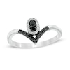 0.18 CT. T.W. Enhanced Black and White Diamond Oval Frame Chevron Ring in 10K White Gold