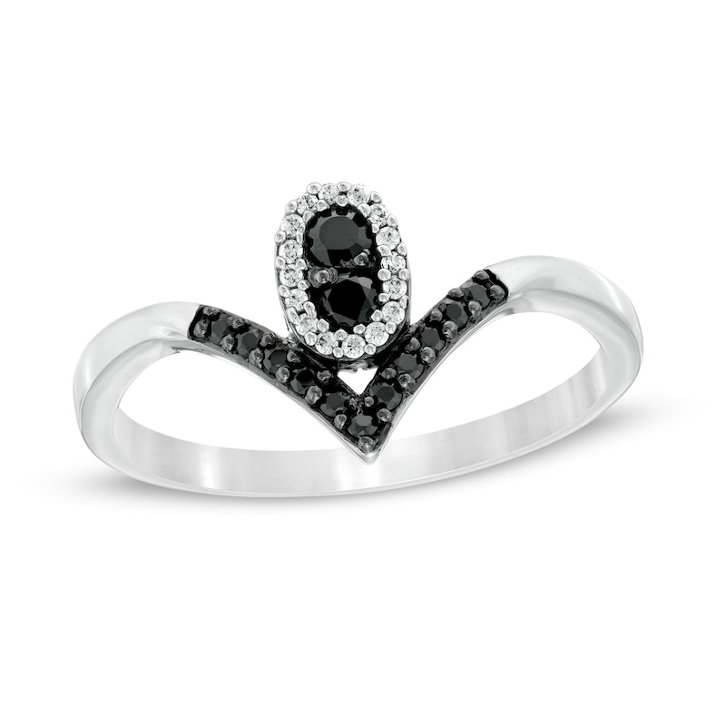 0.18 CT. T.W. Enhanced Black and White Diamond Oval Frame Chevron Ring in 10K White Gold|Peoples Jewellers