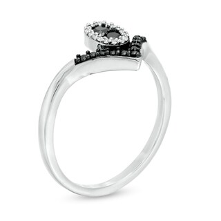 0.18 CT. T.W. Enhanced Black and White Diamond Oval Frame Chevron Ring in 10K White Gold