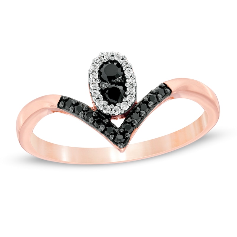 0.18 CT. T.W. Enhanced Black and White Diamond Oval Frame Chevron Ring in 10K Rose Gold|Peoples Jewellers
