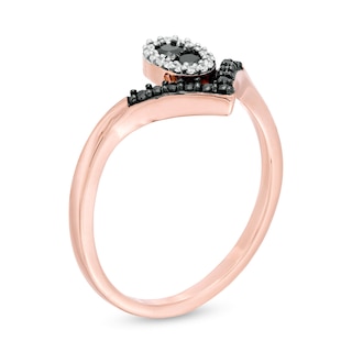 0.18 CT. T.W. Enhanced Black and White Diamond Oval Frame Chevron Ring in 10K Rose Gold