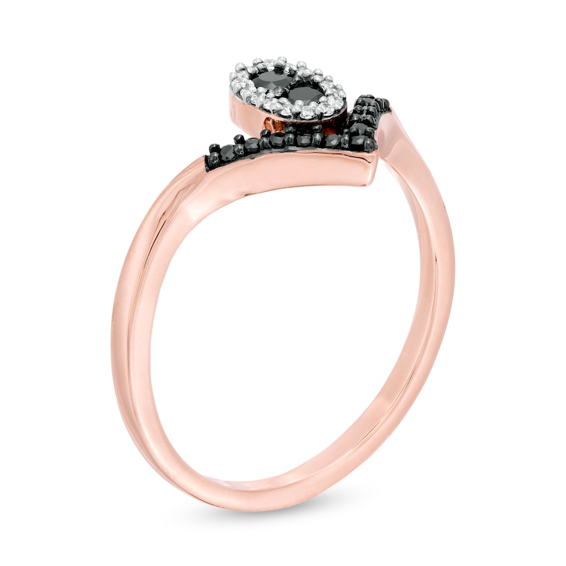 0.18 CT. T.W. Enhanced Black and White Diamond Oval Frame Chevron Ring in 10K Rose Gold|Peoples Jewellers