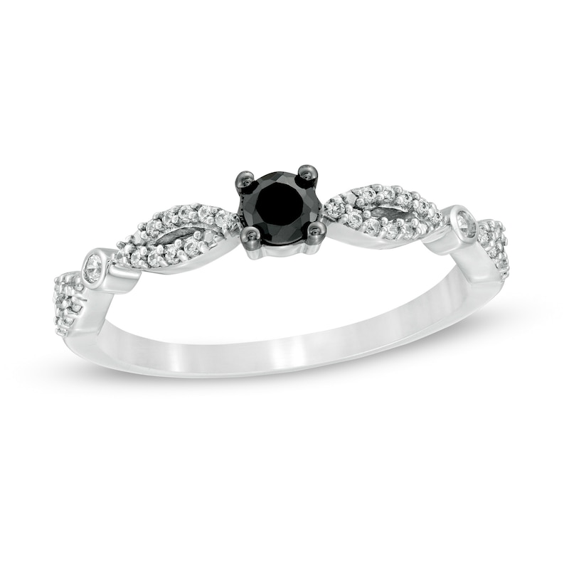 0.23 CT. T.W. Enhanced Black and White Diamond Alternating Marquise Promise Ring in 10K White Gold|Peoples Jewellers