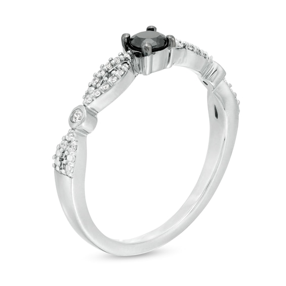 0.23 CT. T.W. Enhanced Black and White Diamond Alternating Marquise Promise Ring in 10K White Gold