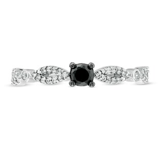 0.23 CT. T.W. Enhanced Black and White Diamond Alternating Marquise Promise Ring in 10K White Gold