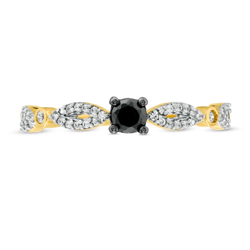 0.23 CT. T.W. Enhanced Black and White Diamond Alternating Marquise Promise Ring in 10K Gold|Peoples Jewellers