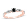 Thumbnail Image 0 of 0.23 CT. T.W. Enhanced Black and White Diamond Alternating Marquise Promise Ring in 10K Rose Gold