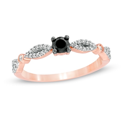 0.23 CT. T.W. Enhanced Black and White Diamond Alternating Marquise Promise Ring in 10K Rose Gold