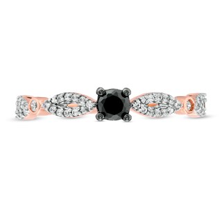 0.23 CT. T.W. Enhanced Black and White Diamond Alternating Marquise Promise Ring in 10K Rose Gold