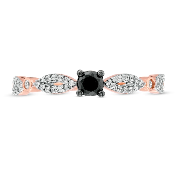 0.23 CT. T.W. Enhanced Black and White Diamond Alternating Marquise Promise Ring in 10K Rose Gold