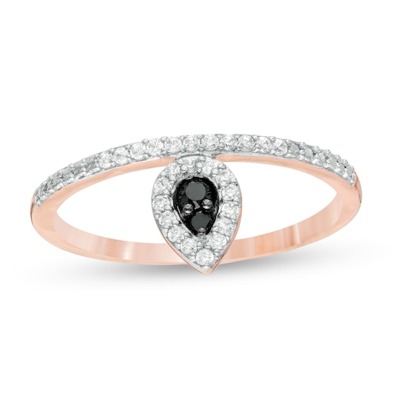 0.145 CT. T.W. Enhanced Black and White Diamond Pear-Shaped Frame Promise Ring in 10K Rose Gold