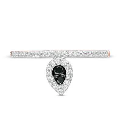 0.145 CT. T.W. Enhanced Black and White Diamond Pear-Shaped Frame Promise Ring in 10K Rose Gold