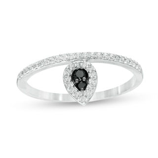 0.145 CT. T.W. Enhanced Black and White Diamond Pear-Shaped Frame Promise Ring in 10K White Gold