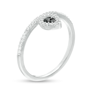 0.145 CT. T.W. Enhanced Black and White Diamond Pear-Shaped Frame Promise Ring in 10K White Gold