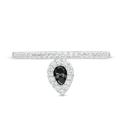 0.145 CT. T.W. Enhanced Black and White Diamond Pear-Shaped Frame Promise Ring in 10K White Gold