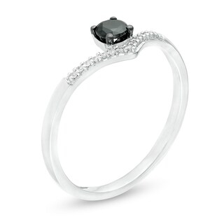 0.18 CT. T.W. Enhanced Black and White Diamond Chevron Promise Ring in 10K White Gold