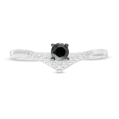 0.18 CT. T.W. Enhanced Black and White Diamond Chevron Promise Ring in 10K White Gold