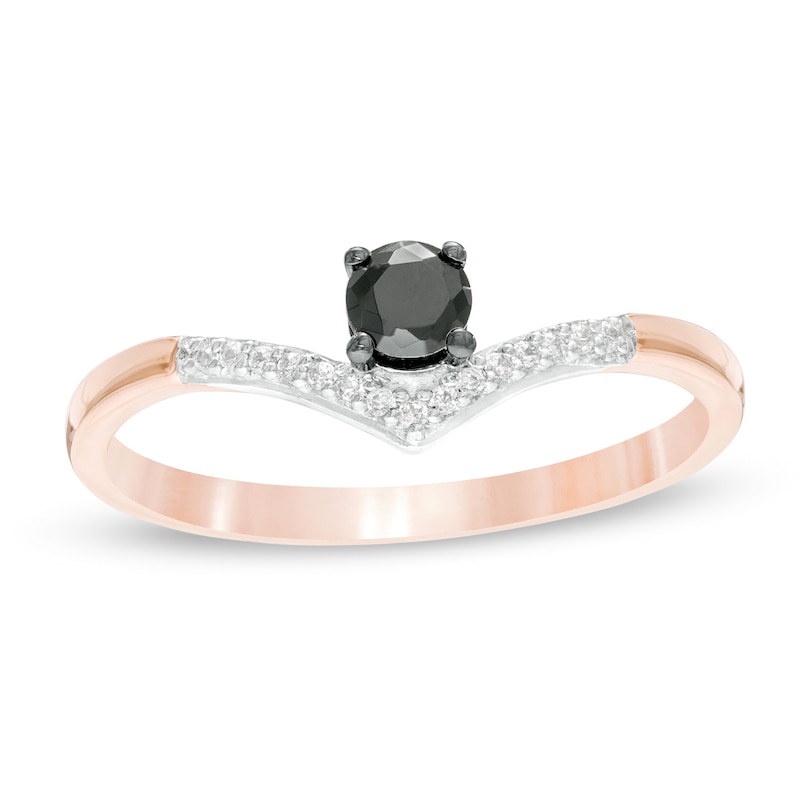 0.18 CT. T.W. Enhanced Black and White Diamond Chevron Promise Ring in 10K Rose Gold|Peoples Jewellers