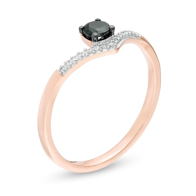 0.18 CT. T.W. Enhanced Black and White Diamond Chevron Promise Ring in 10K Rose Gold