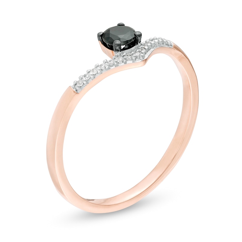 0.18 CT. T.W. Enhanced Black and White Diamond Chevron Promise Ring in 10K Rose Gold|Peoples Jewellers