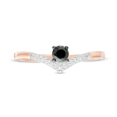 0.18 CT. T.W. Enhanced Black and White Diamond Chevron Promise Ring in 10K Rose Gold