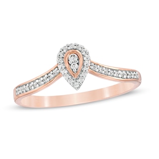 0.115 CT. T.W. Composite Diamond Pear-Shaped Frame Chevron Promise Ring in 10K Rose Gold