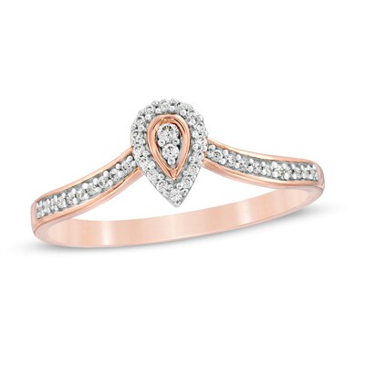 0.115 CT. T.W. Composite Diamond Pear-Shaped Frame Chevron Promise Ring in 10K Rose Gold