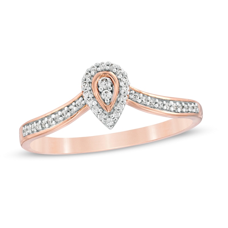 0.115 CT. T.W. Composite Diamond Pear-Shaped Frame Chevron Promise Ring in 10K Rose Gold|Peoples Jewellers