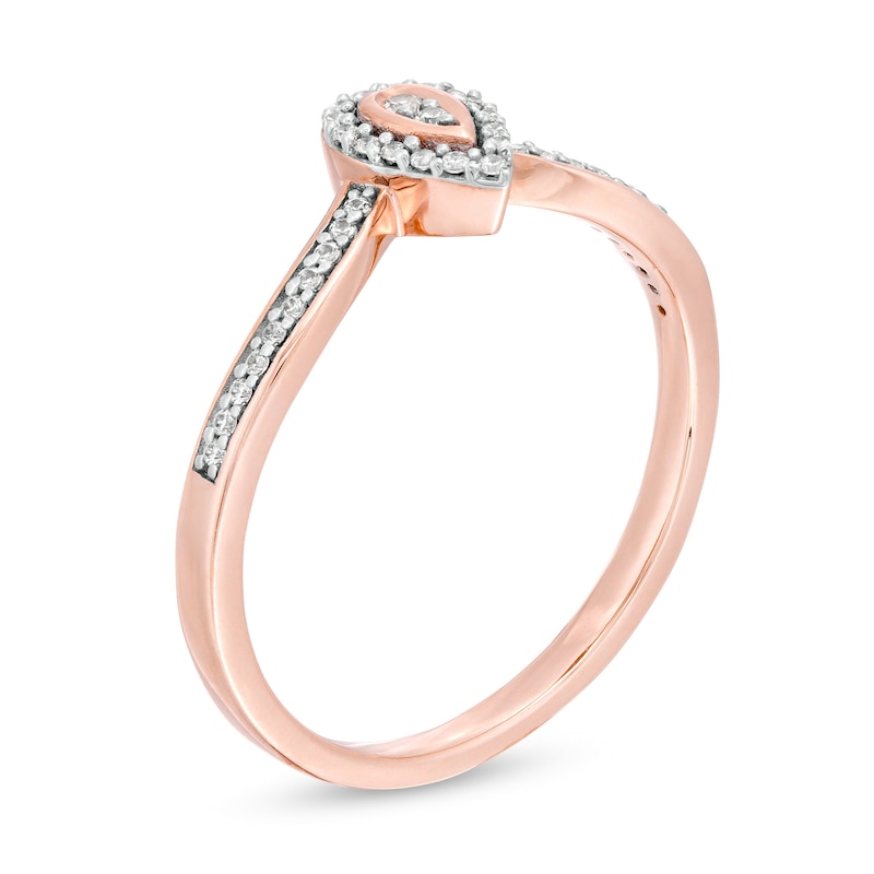 0.115 CT. T.W. Composite Diamond Pear-Shaped Frame Chevron Promise Ring in 10K Rose Gold