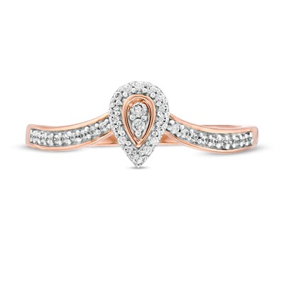 0.115 CT. T.W. Composite Diamond Pear-Shaped Frame Chevron Promise Ring in 10K Rose Gold