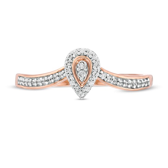 0.115 CT. T.W. Composite Diamond Pear-Shaped Frame Chevron Promise Ring in 10K Rose Gold