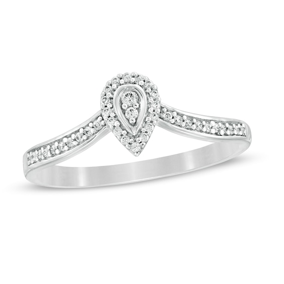 0.115 CT. T.W. Composite Diamond Pear-Shaped Frame Chevron Promise Ring in 10K Gold