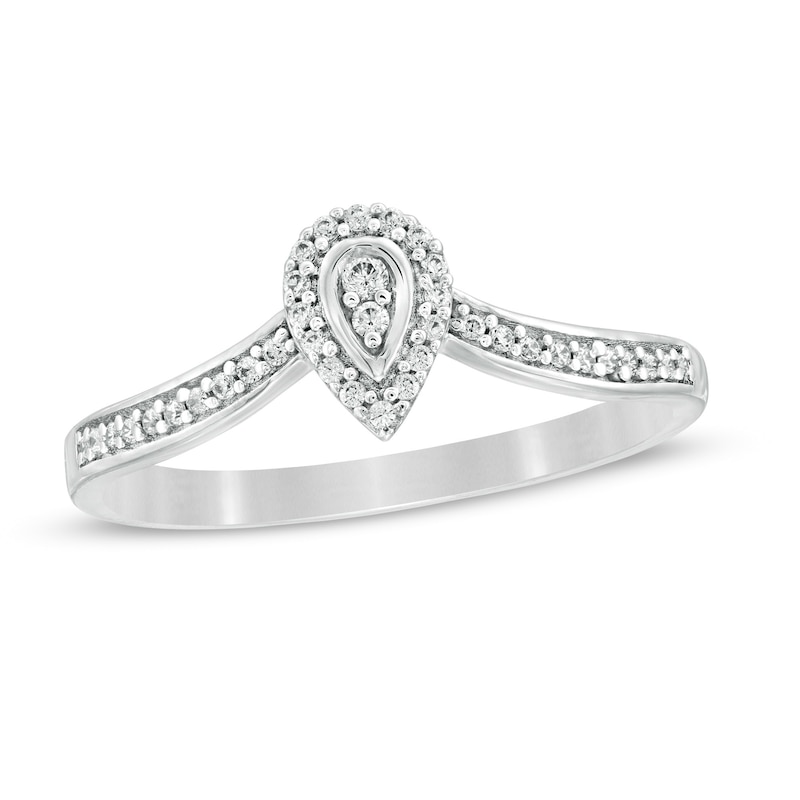 0.115 CT. T.W. Composite Diamond Pear-Shaped Frame Chevron Promise Ring in 10K Gold|Peoples Jewellers