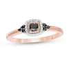 0.18 CT. T.W. Enhanced Black and White Diamond Cushion Frame Tri-Sides Promise Ring in 10K Rose Gold