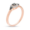 0.18 CT. T.W. Enhanced Black and White Diamond Cushion Frame Tri-Sides Promise Ring in 10K Rose Gold