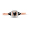 0.18 CT. T.W. Enhanced Black and White Diamond Cushion Frame Tri-Sides Promise Ring in 10K Rose Gold