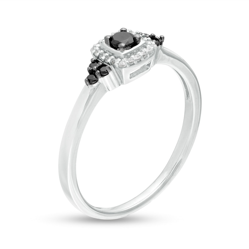 0.18 CT. T.W. Enhanced Black and White Diamond Cushion Frame Tri-Sides Promise Ring in 10K White Gold|Peoples Jewellers