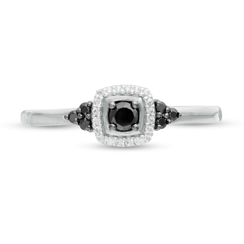 0.18 CT. T.W. Enhanced Black and White Diamond Cushion Frame Tri-Sides Promise Ring in 10K White Gold|Peoples Jewellers