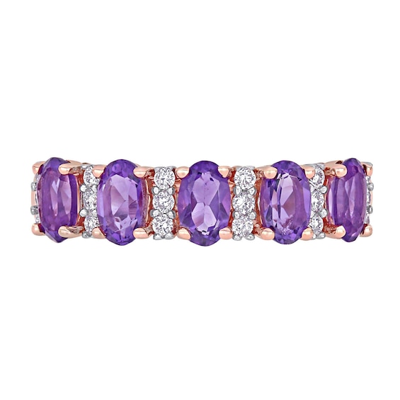 Oval Amethyst and 0.16 CT. T.W. Diamond Five Stone Ring in 14K Rose Gold