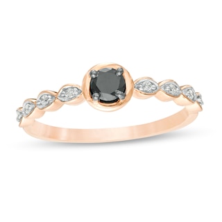 0.23 CT. T.W. Enhanced Black and White Diamond Art Deco Promise Ring in 10K Rose Gold